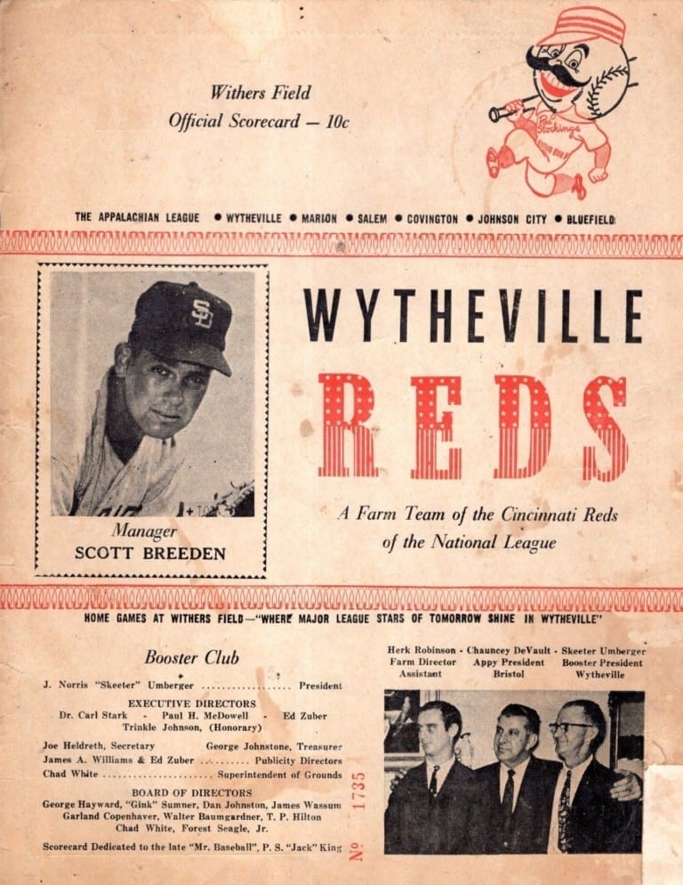 1967 Wytheville Reds baseball program from the Appalachian League