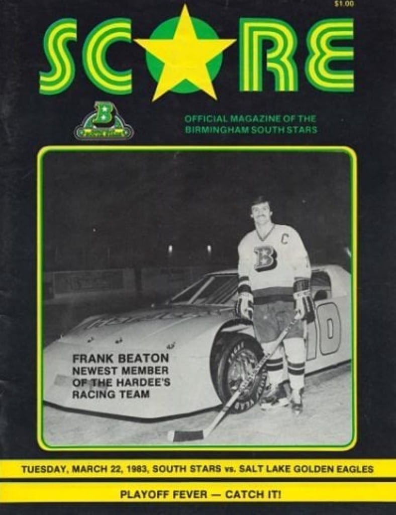 Frank Beaton on the cover of a 1983 Birmingham South Stars program from the Central Hockey League