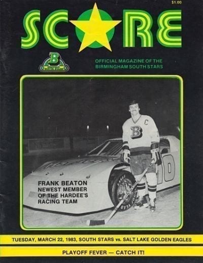 Frank Beaton on the cover of a 1983 Birmingham South Stars program from the Central Hockey League