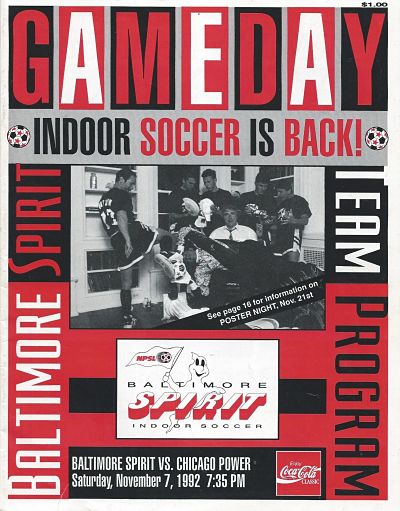 1992 Baltimore Spirit Program from the National Professional Soccer League