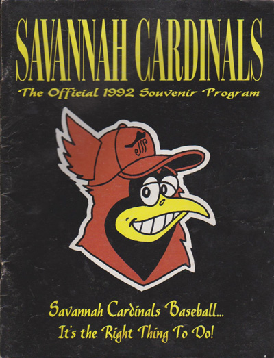 1992 Savannah Cardinals baseball program from the South Atlantic League