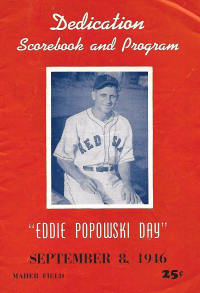 Eddie Popowski on the cover of a 1946 Roanoke Red Sox baseball program from the Piedmont League