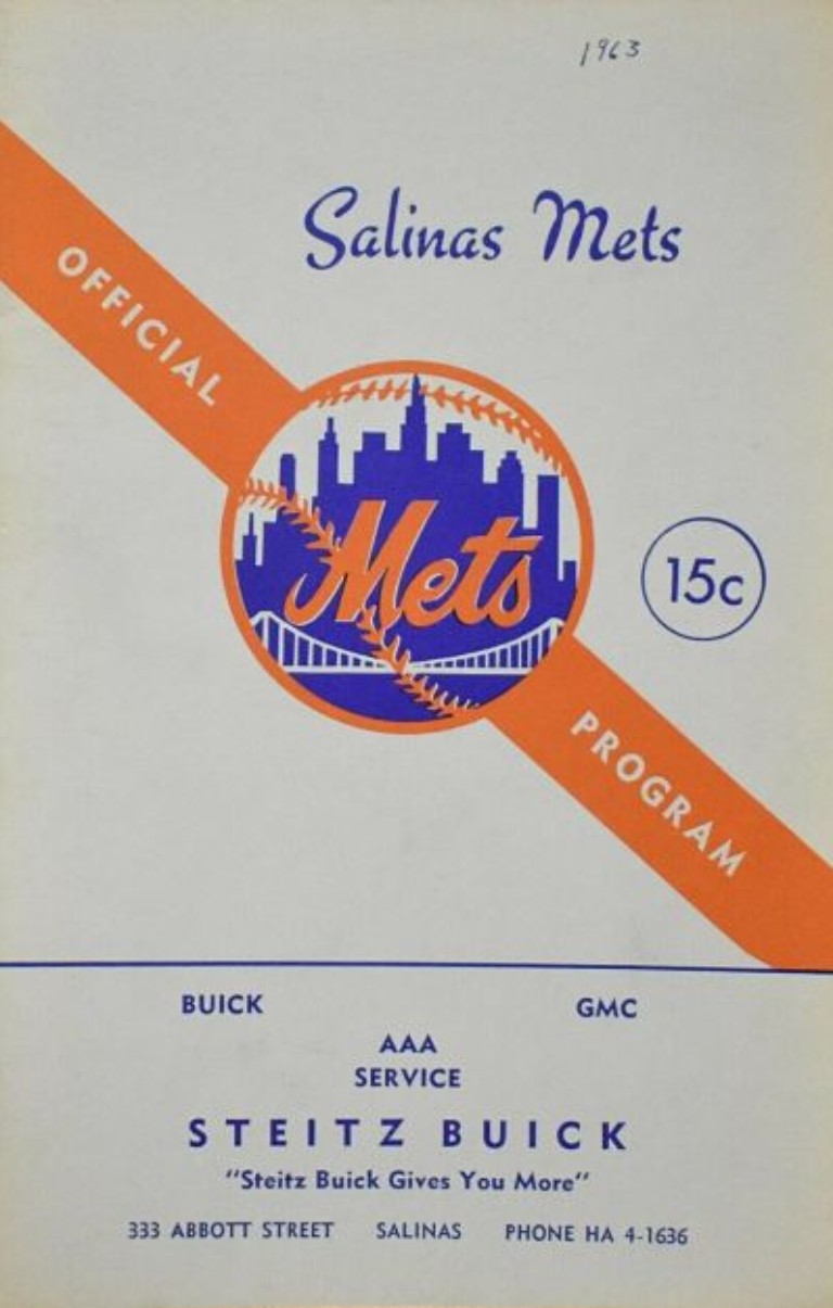 1963 Salinas Mets baseball program from the California League
