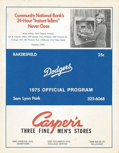 1975 Bakersfield Dodgers baseball program from the California League