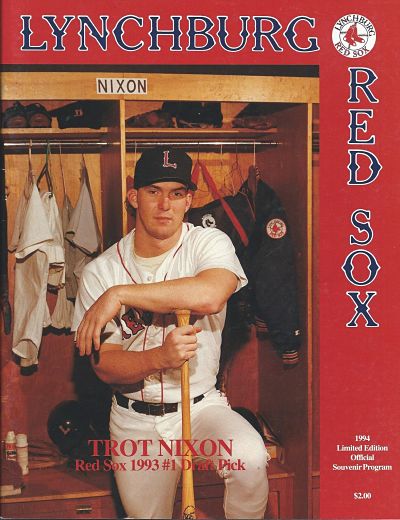 Trot Nixon on the cover of a 1994 Lynchburg Red Sox baseball program from the Carolina League