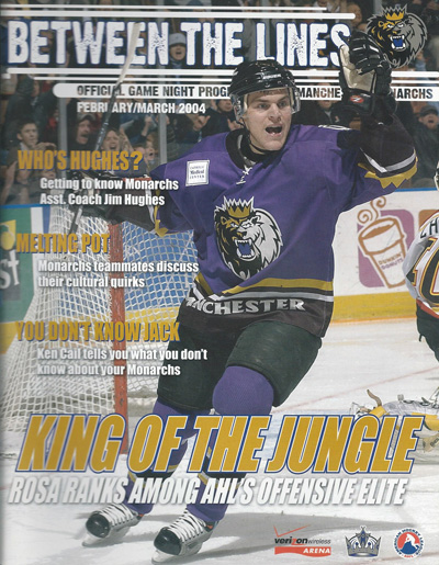 Pavel Rosa on the cover of a 2004 Manchester Monarchs program from the American Hockey League