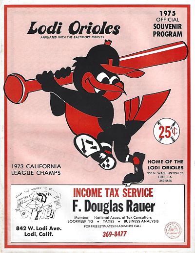 1975 Lodi Orioles baseball program from the California League