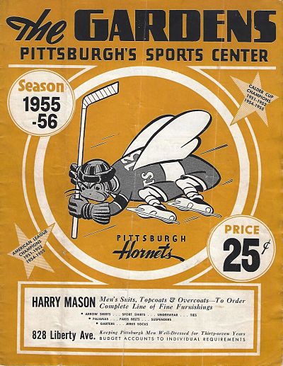 1956 Pittsburgh Hornets program from the American Hockey League