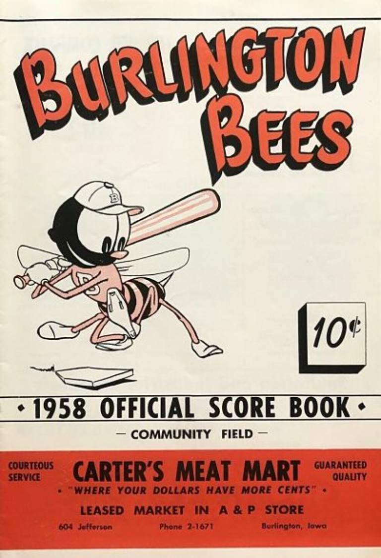 1958 Burlington Bees baseball program from the Three-I League
