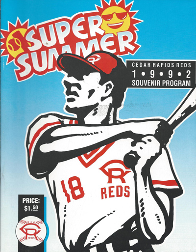 1992 Cedar Rapids Reds baseball program from the Midwest League