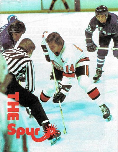 Ralph Backstrom on the cover of a 1975-76 Denver Spurs program from the World Hockey Association