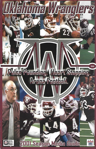2001 Oklahoma Wranglers Media Guide from the Arena Football League