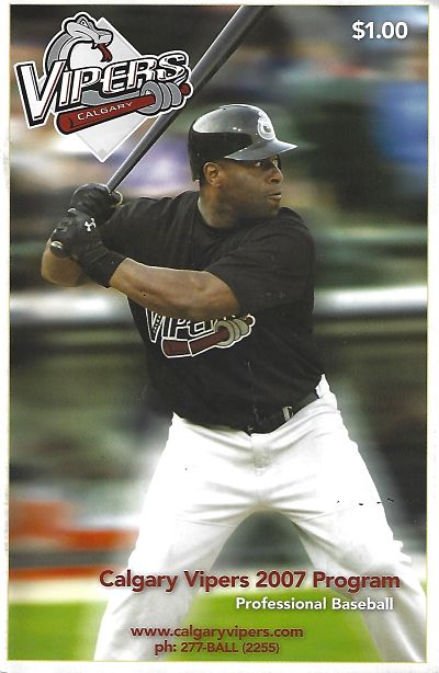 Darryl Brinkley on the cover of a 2007 Calgary Vipers Baseball Program from the Northern League Baseball