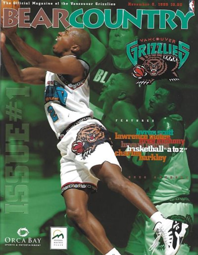 1995 Vancouver Grizzlies first home game program from the National Basketball Association