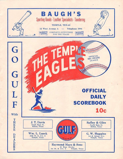 1950 Temple Eagles baseball program from the Big State League