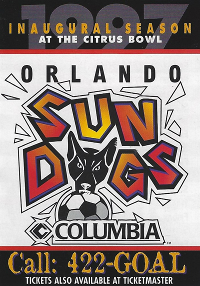1997 Orlando Sundogs soccer pocket schedule from the A-League
