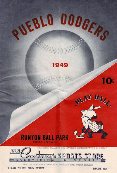 1949 Pueblo Dodgers baseball program from the Western League
