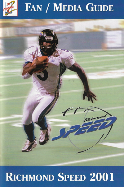 2001 Richmond Speed Media Guide from Arena Football 2