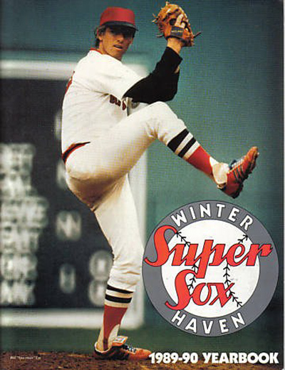 Bill Lee in action on the cover of the 1989-90 Winter Haven Super Sox Yearbook