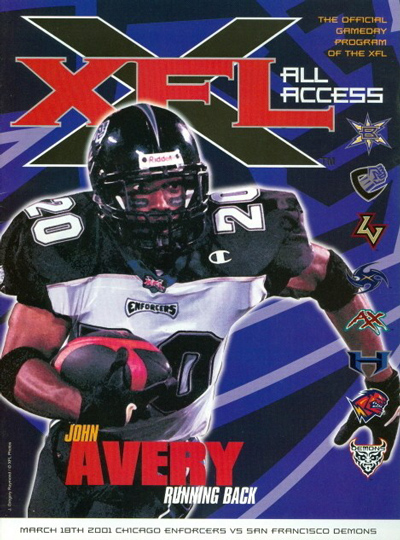 Chicago Enforcers running back John Avery on the cover of a 2001 XFL program