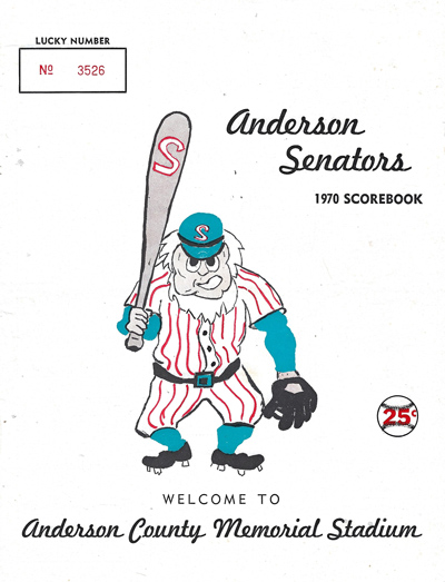 1970 Anderson Senators baseball program from the Western Carolinas League