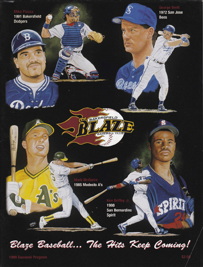 1999 Bakersfield Blaze baseball program from the California League