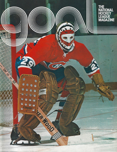 Goaltender Ken Dryden on the cover of a 1975 Washington Capitals program from the National Hockey League
