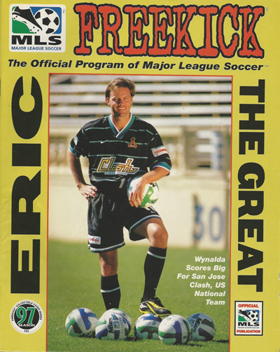 Eric Wynalda of the San Jose Clash on the cover of a 1997 Major League Soccer Freekick souvenir program