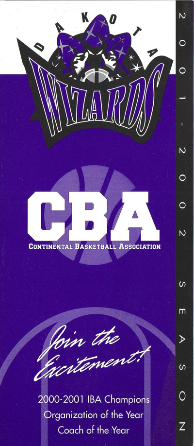 2001-02 Dakota Wizards Ticket Brochure from the Continental Basketball Association