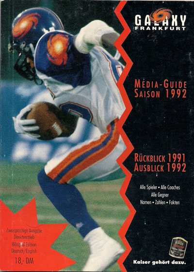 1992 Frankfurt Galaxy Media Guide from the World League of American Football