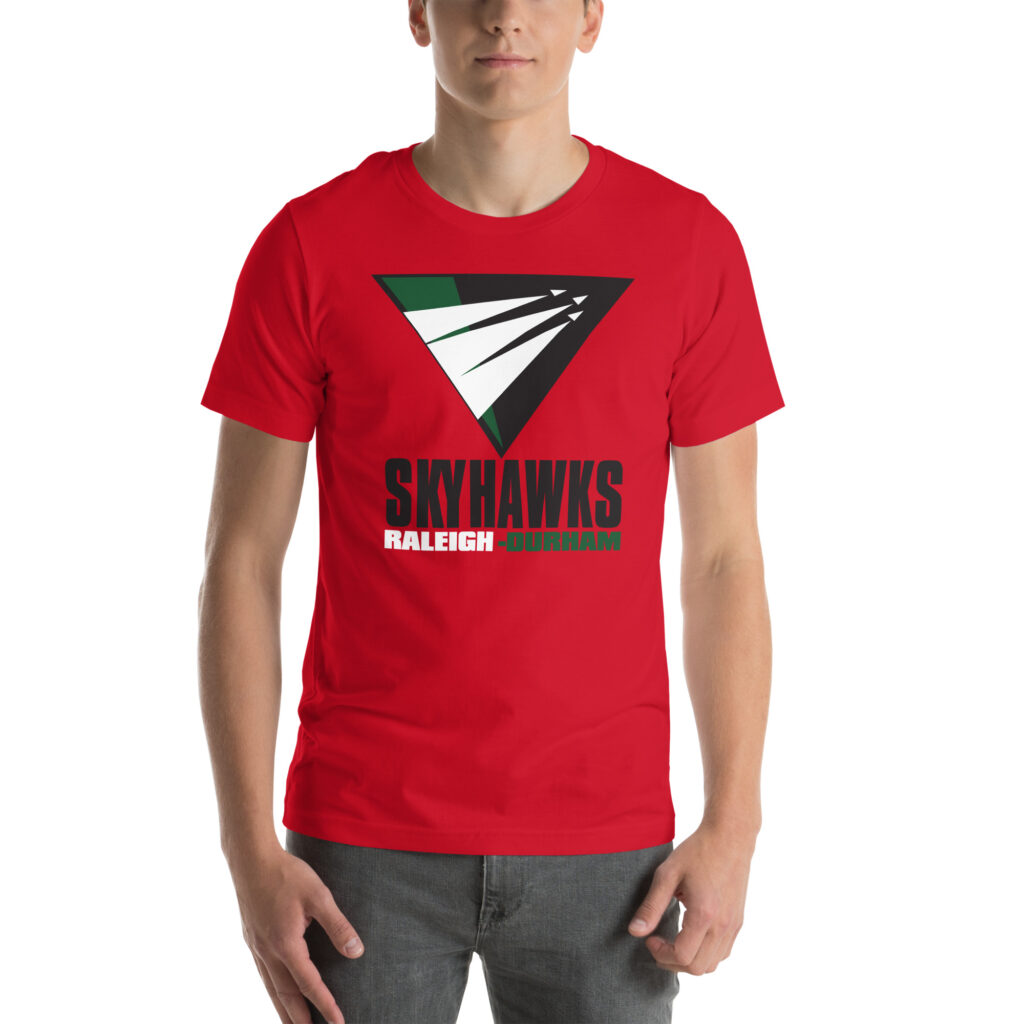 Raleigh-Durham Skyhawks T-Shirt. Red. Royal Retros