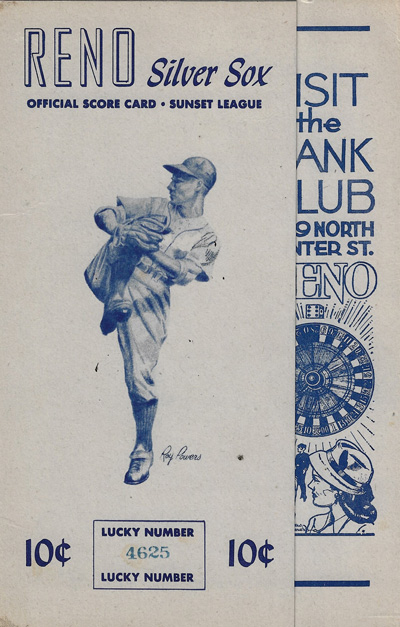 1940's Reno Silver Sox baseball scorecard from the Sunset League