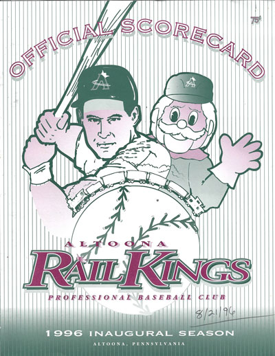 1996 Altoona Rail Kings Baseball Scorecard from the North Atlantic League