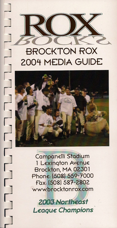 2004 Brockton Rox Baseball Media Guide from the Northeast League