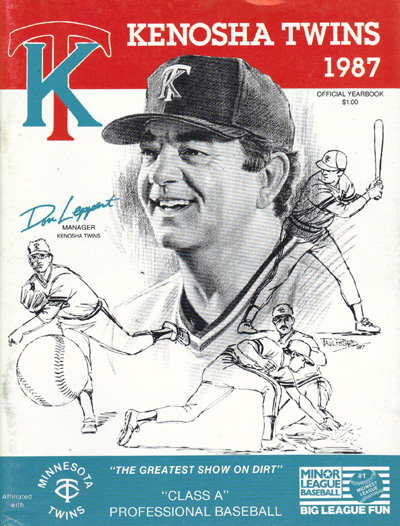 Illustration of manager Don Leppert on the cover of a 1987 Kenosha Twins Baseball Program from the Midwest League