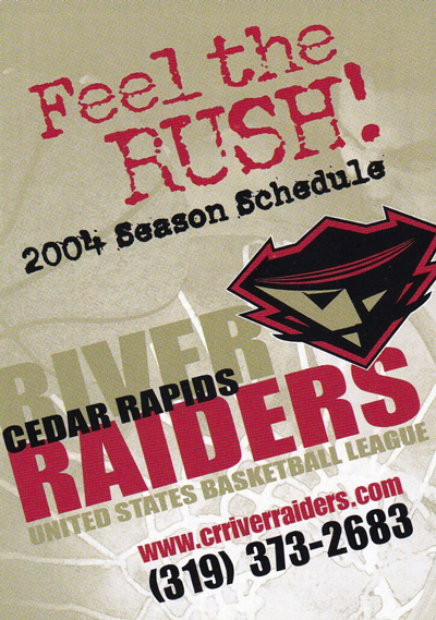 2004 Cedar Rapids River Raiders pocket schedule from the United States Basketball League