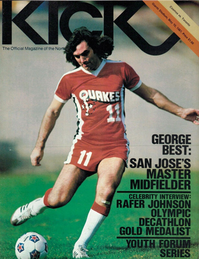 George Best of the San Jose Earthquakes on the cover of a 1981 New York Cosmos program from the North American Soccer League