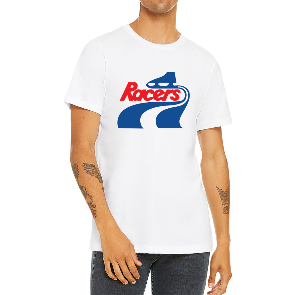 Indianapolis Racers logo T-shirt. White Royal Retros