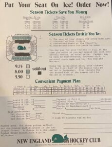 WHA New England Hartford Whalers ticket form