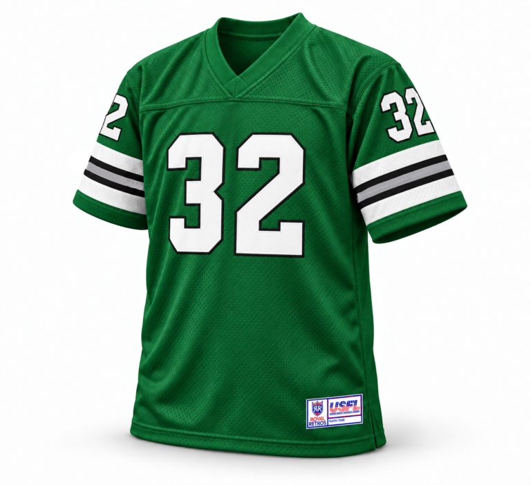 1983 Washington Federals jersey. USFL. Green with white and silver trim on sleeves.
